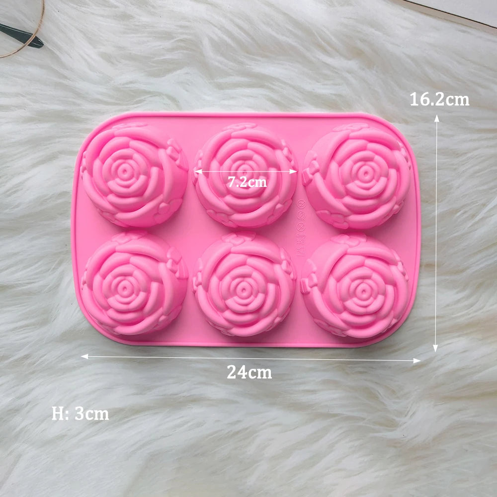 6-Cavity Rose Flower Silicone Mold – Heart Shape DIY Soap, Candle, Cake & Chocolate Mold