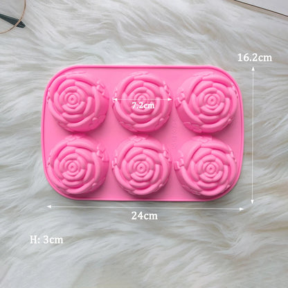 6-Cavity Rose Flower Silicone Mold – Heart Shape DIY Soap, Candle, Cake & Chocolate Mold