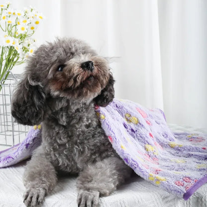 Daisy Soft Fluffy Pet Blanket – Warm Coral Fleece Paw Print Mat