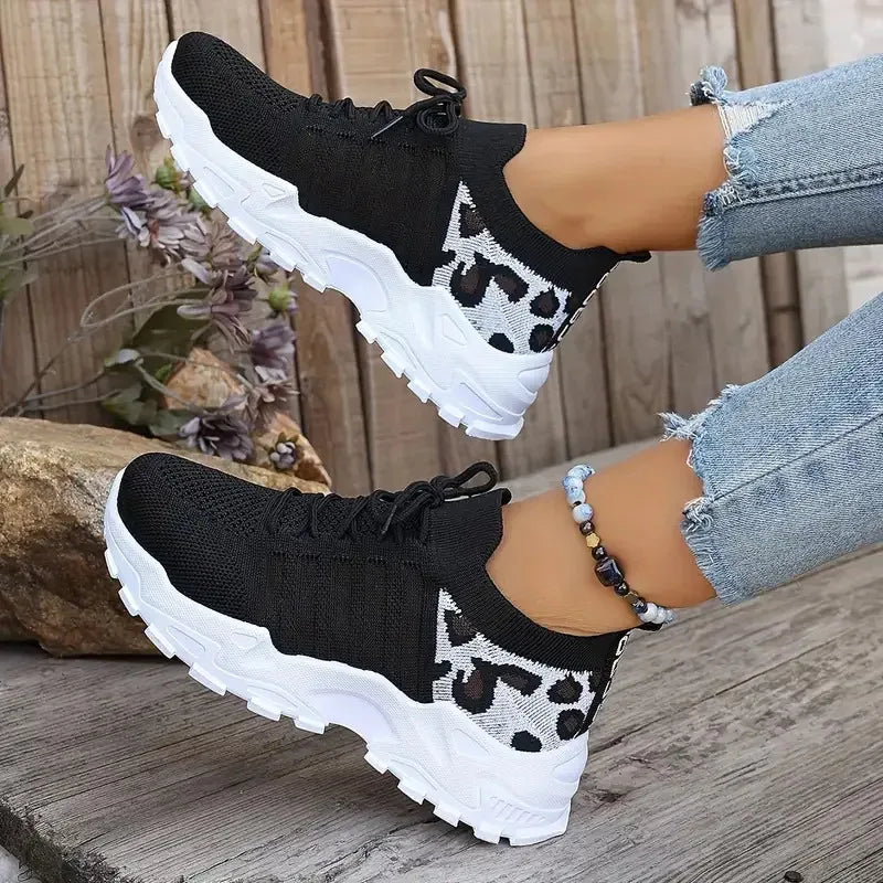 Leopard Print Lightweight Breathable Sneakers for Women – Casual Comfort Walking Shoes