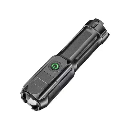 High Power Rechargeable LED Camping Flashlight – USB Zoom Spotlight with Waterproof Design for Outdoor Adventures