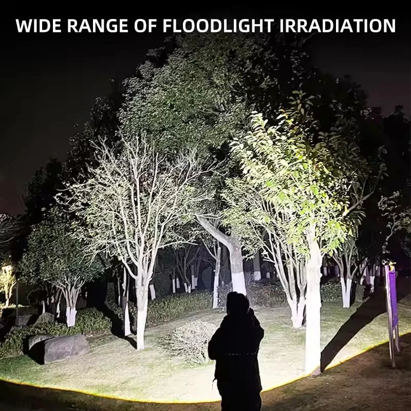 High Power Rechargeable LED Camping Flashlight – USB Zoom Spotlight with Waterproof Design for Outdoor Adventures