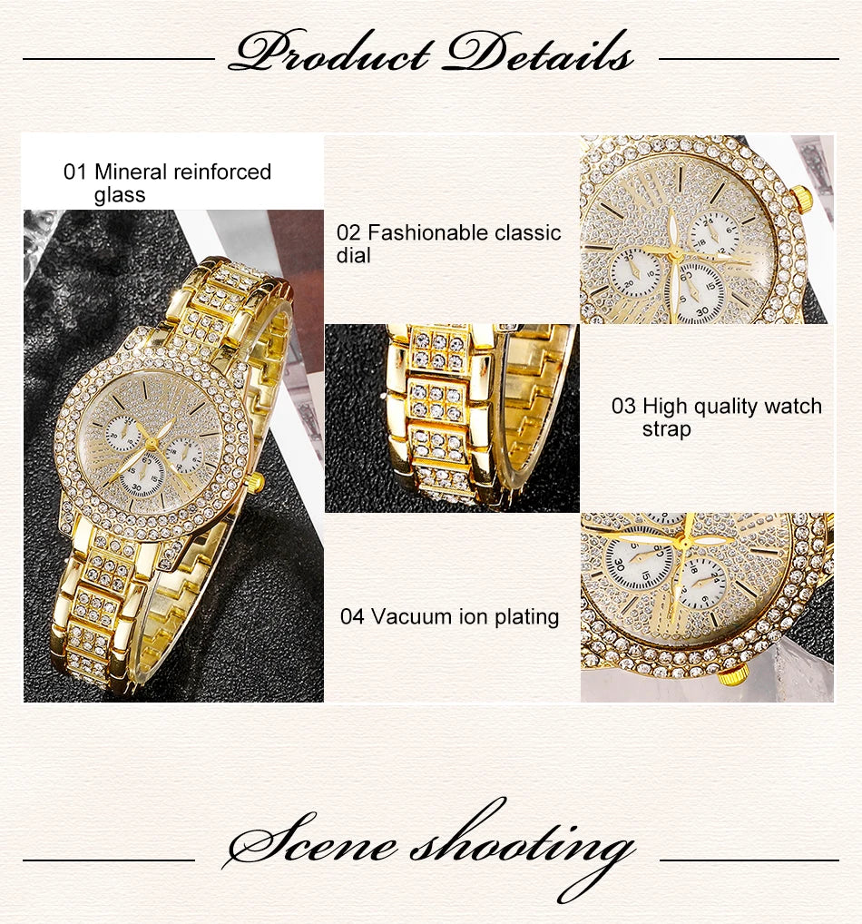 Amelia Gold Quartz Watch & Jewelry Set – 5 pcs
