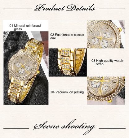 Amelia Gold Quartz Watch & Jewelry Set – 5 pcs