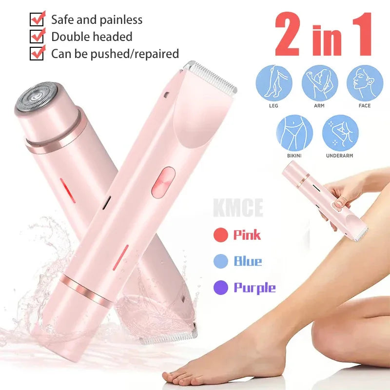 Double Head Hair Remover  - Waterproof Rechargeable Mini Electric Shaver & Bikini Trimmer for Women