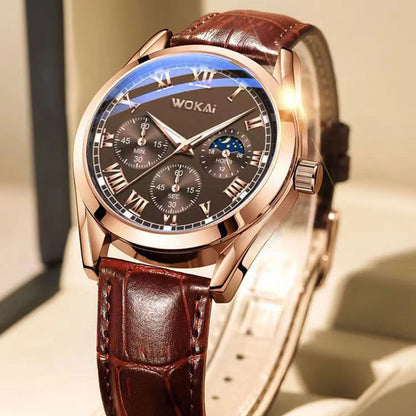 LuxeTime Men’s Business Quartz Watch – Roman Numeral Leather Calendar Wristwatch