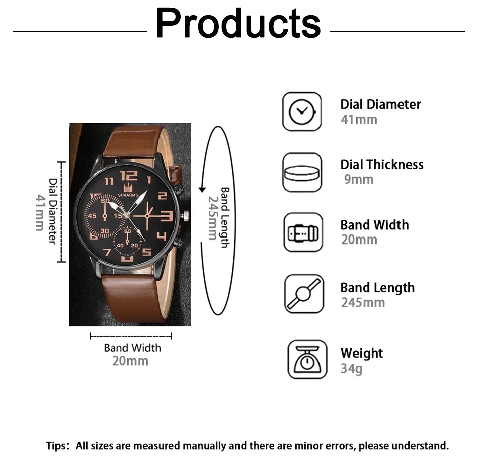 Men’s Fashion Watch & Bracelet Set – 5PCS Retro Quartz Leather Wristwatch
