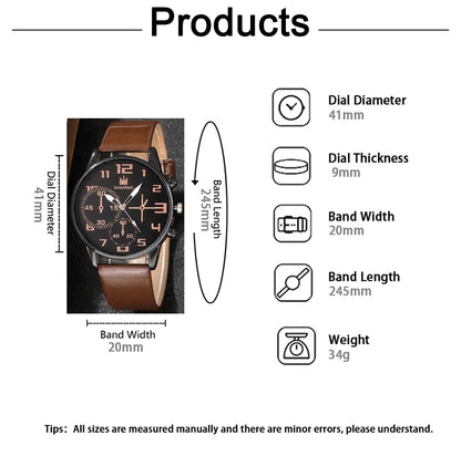 Men’s Fashion Watch & Bracelet Set – 5PCS Retro Quartz Leather Wristwatch