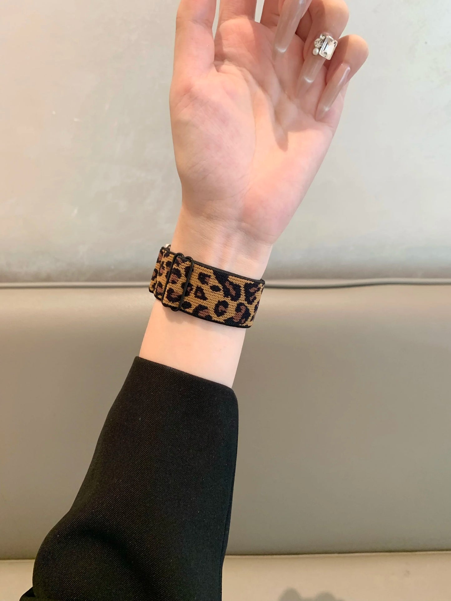 Leopard Stretchy Nylon Watch Band Compatible With iWatch  Adjustable Leopard Strap For Apple Watch Series 7 6 5 4 3 SE