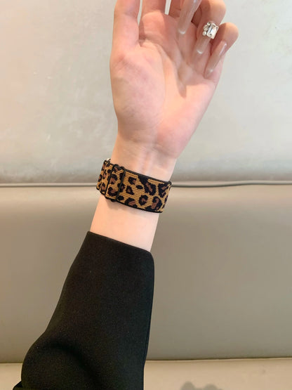 Leopard Stretchy Nylon Watch Band Compatible With iWatch  Adjustable Leopard Strap For Apple Watch Series 7 6 5 4 3 SE