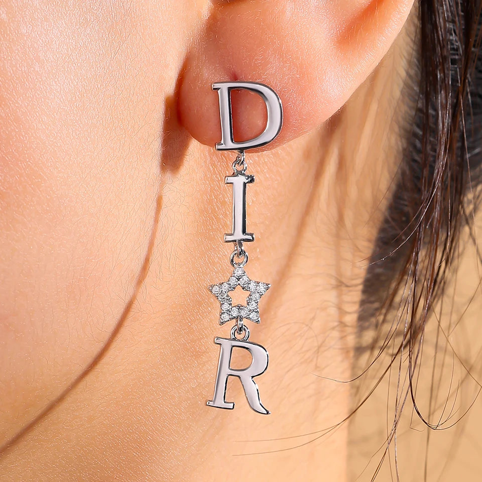 ZAKOL Korean Fashion Pearl Drop Earrings for Women Luxury Elegant Shiny Zircon D-letter Charm Hoop Earring Wedding Jewelry