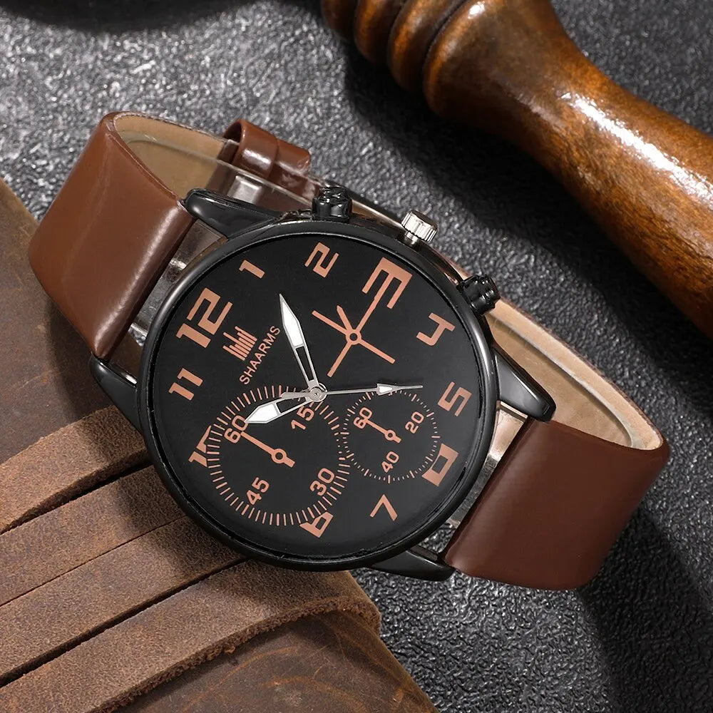 Men’s Fashion Watch & Bracelet Set – 5PCS Retro Quartz Leather Wristwatch