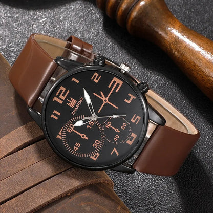 Men’s Fashion Watch & Bracelet Set – 5PCS Retro Quartz Leather Wristwatch