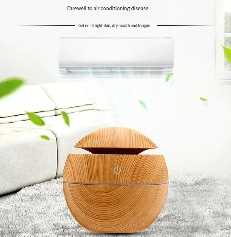 AromaMist™ USB Ultrasonic Cool Mist Essential Oil Humidifier — Mini Wood Grain Aroma Diffuser