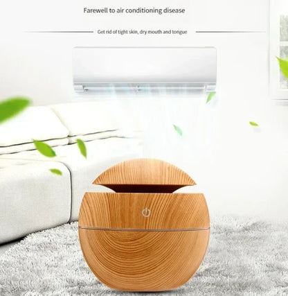 AromaMist™ USB Ultrasonic Cool Mist Essential Oil Humidifier — Mini Wood Grain Aroma Diffuser