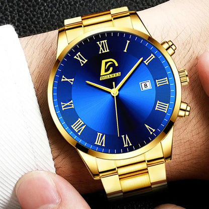 Fashion Mens Gold Watches Luxury Minimalist Quartz Wrist Watch Men Business Casual Calendar Watch Reloj Hombre