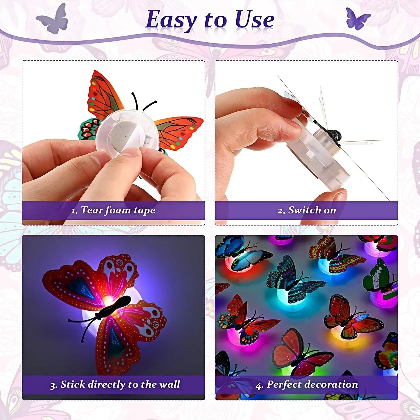ButterGlow™ 3D LED Butterfly Night Light Stickers (10PCS) — Glow Wall & Garden Decoration