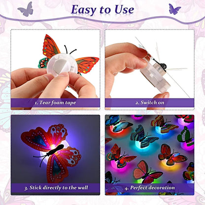 ButterGlow™ 3D LED Butterfly Night Light Stickers (10PCS) — Glow Wall & Garden Decoration