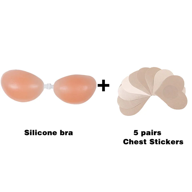 Invisible Silicone Push-Up Bra — Strapless Adhesive Backless Support