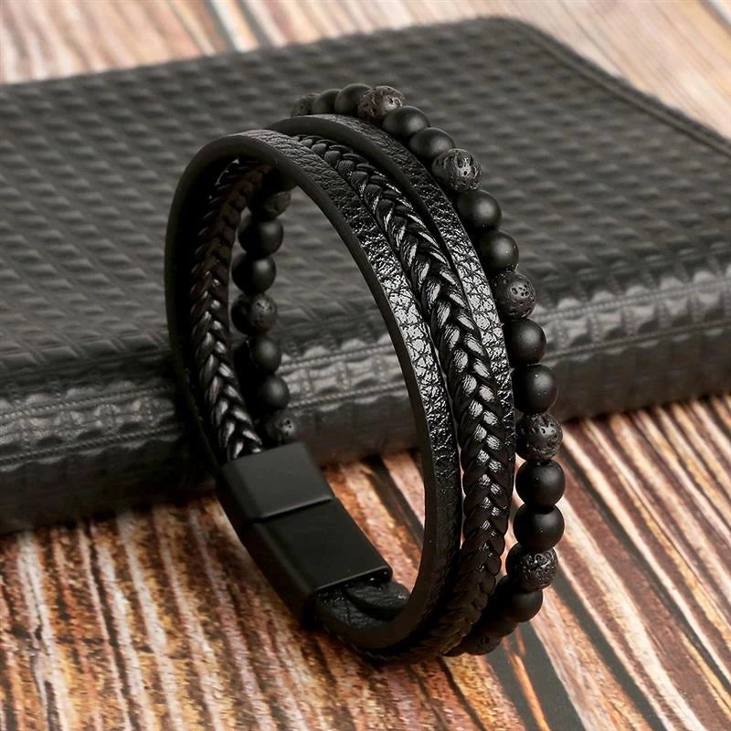 Men Leather Bracelet Classic Fashion Tiger Eye Beaded Multi Layer Leather Bracelet For Men Jewelry Gift