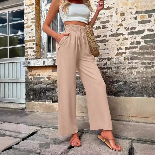 👖 High-Waist Elastic Straight-Leg Pants — Summer Loose Fit Casual Trousers