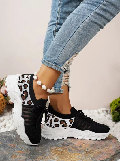 Leopard Print Lightweight Breathable Sneakers for Women – Casual Comfort Walking Shoes