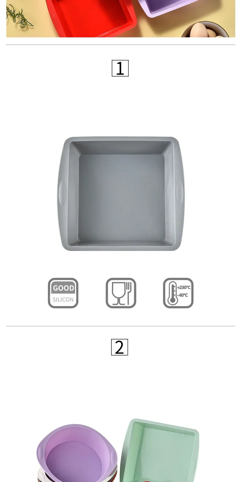 1/4Pcs Silicone Square Cake Plate Non-Stick Brownie Pot with Anti-Slip Handle Oven and Air Fryer Safe Perfect for Baking Cakes