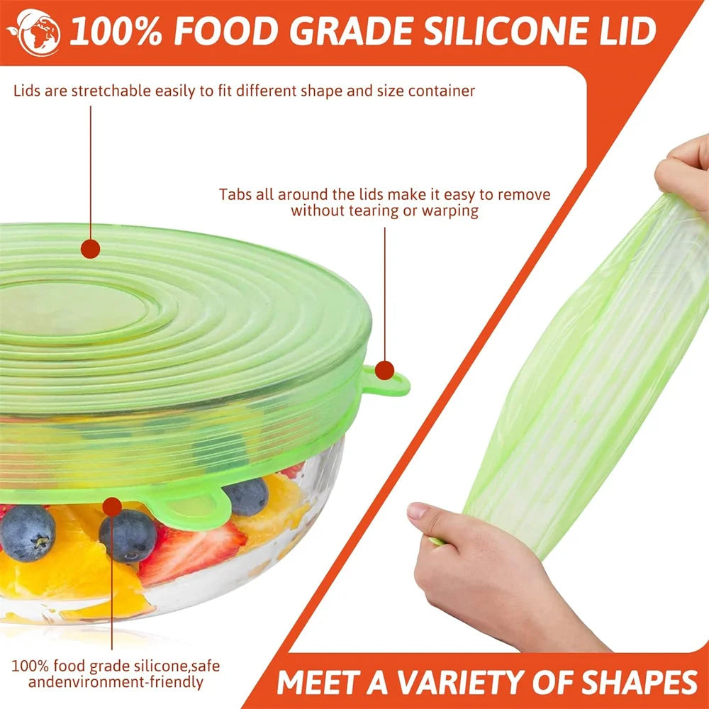 Reusable Silicone Food Covers – 6-Piece Stretch Lids Set for Fresh Food Storage