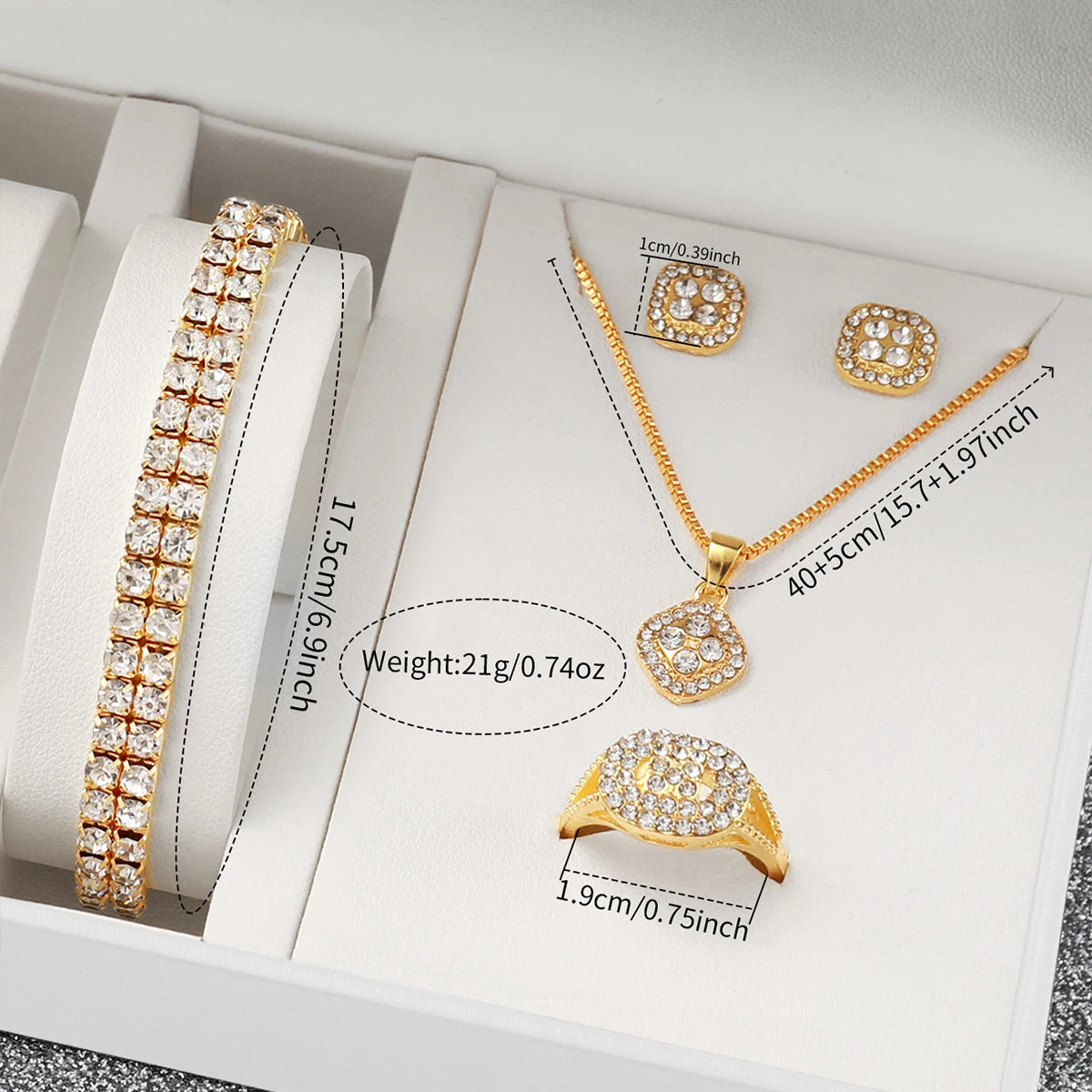 Bella Full Diamond Gold Watch & Jewellery Set – 6PCS Luxury Quartz Set