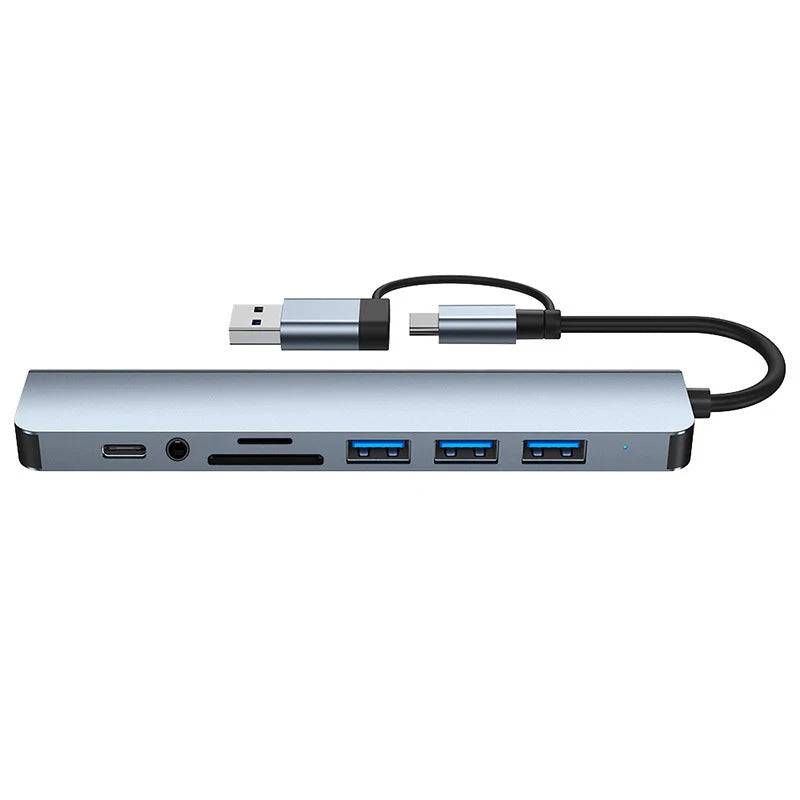 8-in-1 USB-C Hub Docking Station – Multiport Adapter with Audio Jack & SD Card Reader