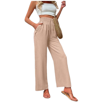 👖 High-Waist Elastic Straight-Leg Pants — Summer Loose Fit Casual Trousers