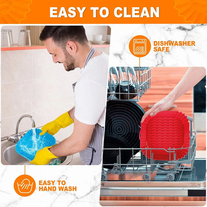 Silicone Air Fryer Pot Tray – Reusable Square Food-Safe Baking Basket for Oven, BBQ & Airfryer