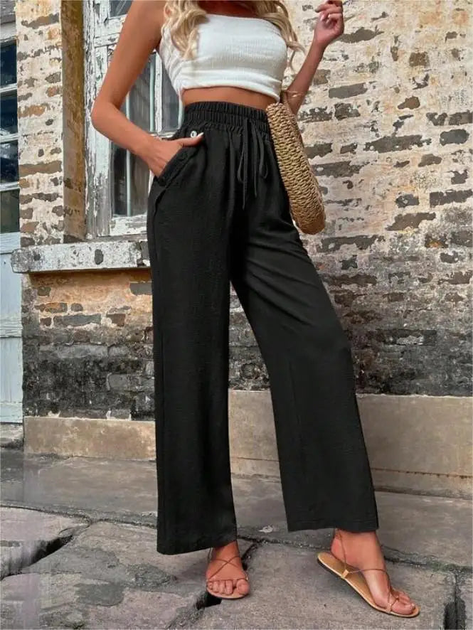👖 High-Waist Elastic Straight-Leg Pants — Summer Loose Fit Casual Trousers