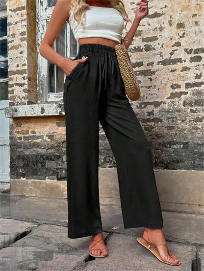 👖 High-Waist Elastic Straight-Leg Pants — Summer Loose Fit Casual Trousers