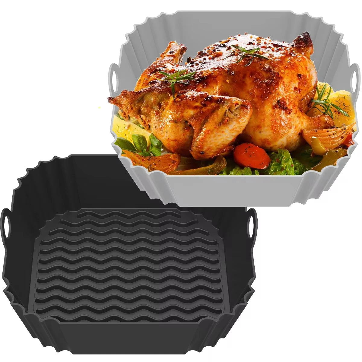Silicone Air Fryer Pot Tray – Reusable Square Food-Safe Baking Basket for Oven, BBQ & Airfryer