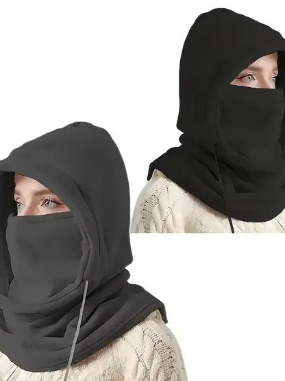 Unisex Winter Balaclava Knit Hood - Windproof Mask with Drawstring, Motorcycle Riding Headgea Warm Knitted Cap Cold Weather