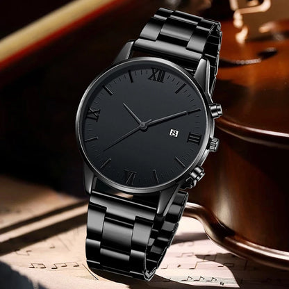 Men’s Luxury Watch & Jewelry Set – 4PCS Quartz Wristwatch with Bracelet, Necklace & Ring