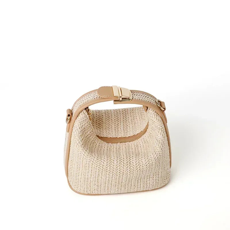 Summer Small Straw Handbag Trendy Shoulder Bag Woven Bucket Crossbody Bag Casual Seaside Beach Bag Gilrs Handle Tote