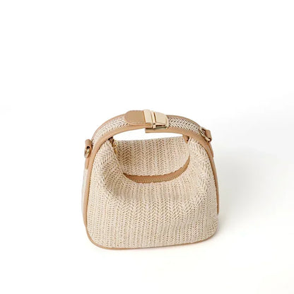 Summer Small Straw Handbag Trendy Shoulder Bag Woven Bucket Crossbody Bag Casual Seaside Beach Bag Gilrs Handle Tote