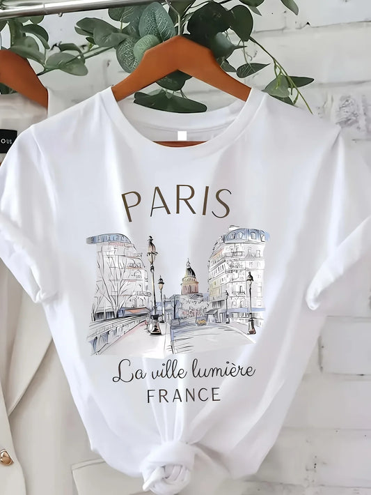 ParisMuse™ 90s Letter Print Tee — Casual Short Sleeve Women’s T-Shirt