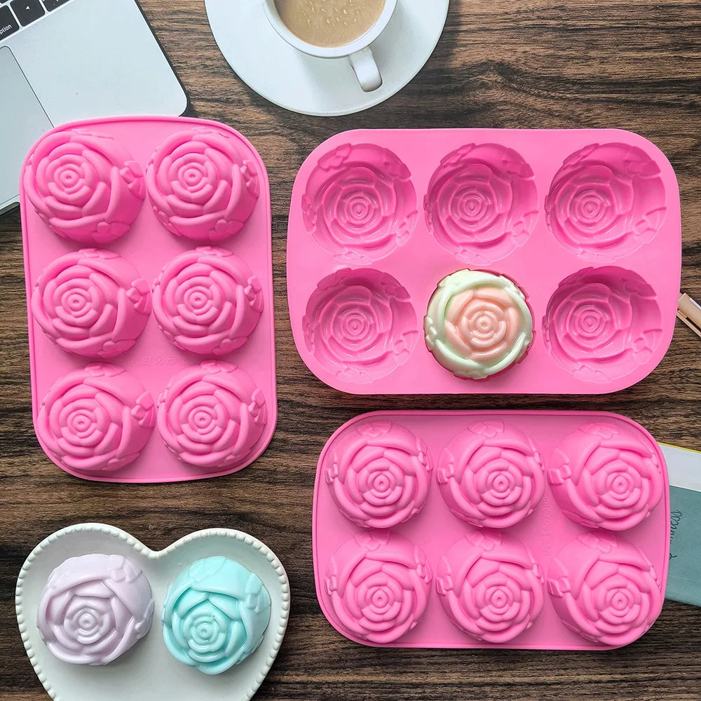 6-Cavity Rose Flower Silicone Mold – Heart Shape DIY Soap, Candle, Cake & Chocolate Mold