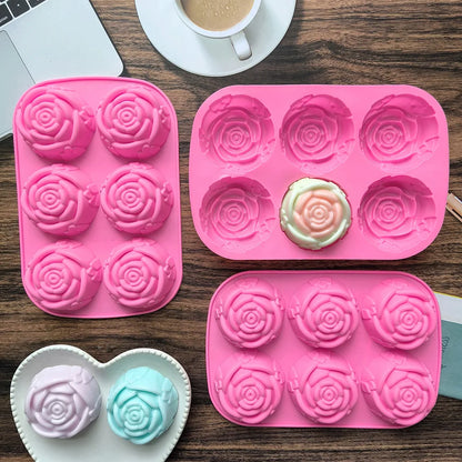 6-Cavity Rose Flower Silicone Mold – Heart Shape DIY Soap, Candle, Cake & Chocolate Mold