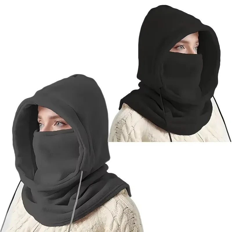 Unisex Winter Balaclava Knit Hood - Windproof Mask with Drawstring, Motorcycle Riding Headgea Warm Knitted Cap Cold Weather