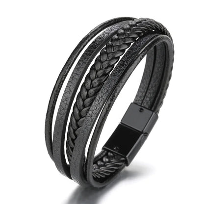Trendy Leather Bracelets For Men Stainless Steel Bracelet 21CM Multilayer Braided Rope Bracelets for Male Jewelry Gifts