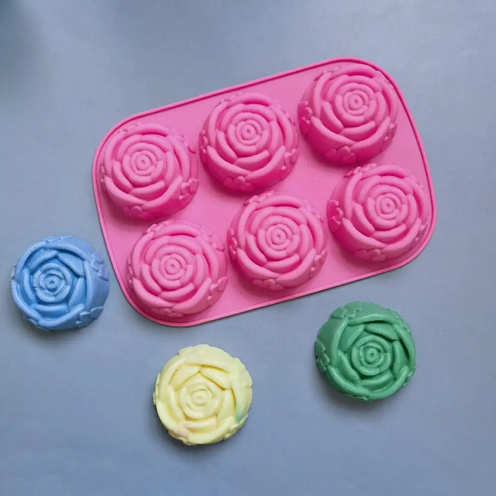 6-Cavity Rose Flower Silicone Mold – Heart Shape DIY Soap, Candle, Cake & Chocolate Mold