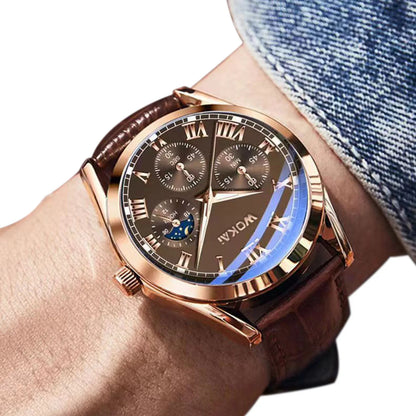 LuxeTime Men’s Business Quartz Watch – Roman Numeral Leather Calendar Wristwatch