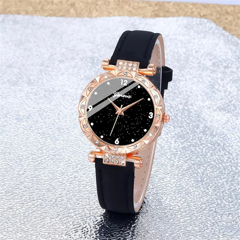 Grace Luxury Rhinestone Watch & Bracelet Set – 5PCS Elegant Quartz Gift Set
