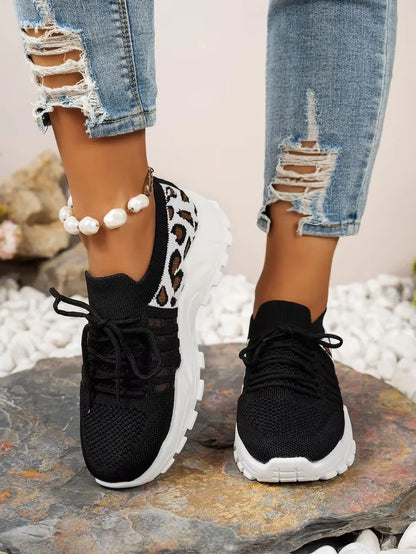 Leopard Print Lightweight Breathable Sneakers for Women – Casual Comfort Walking Shoes