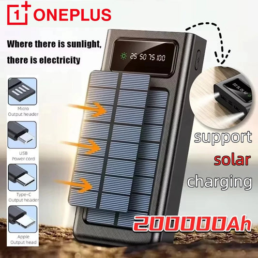 🔋 ONEPLUS 200000mAh Solar Power Bank — Ultra Capacity Fast Charging Outdoor Battery