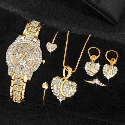 Amelia Gold Quartz Watch & Jewelry Set – 5 pcs
